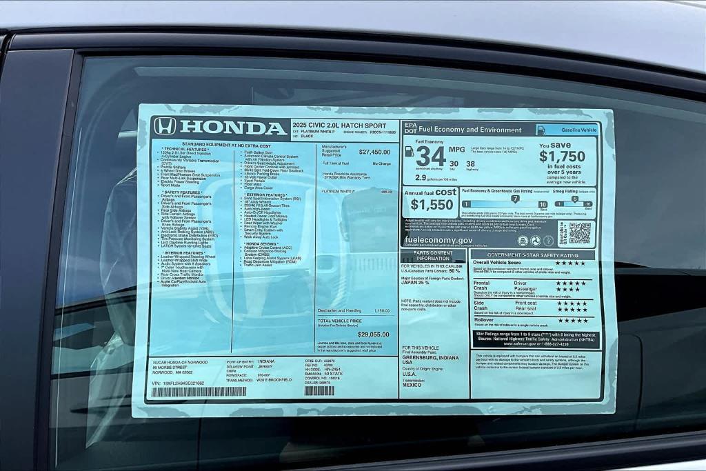 new 2025 Honda Civic car, priced at $29,055