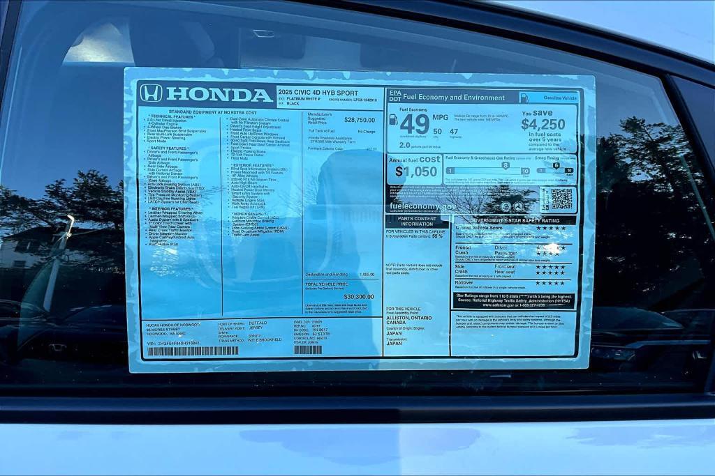 new 2025 Honda Civic Hybrid car, priced at $30,300