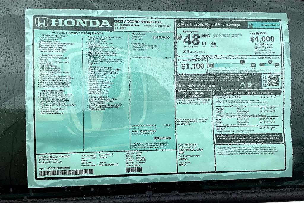 new 2025 Honda Accord Hybrid car, priced at $36,545