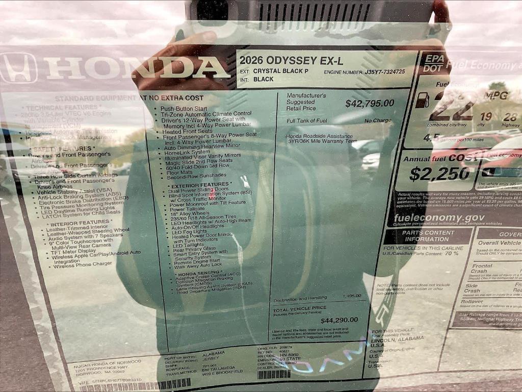 new 2026 Honda Odyssey car, priced at $44,290