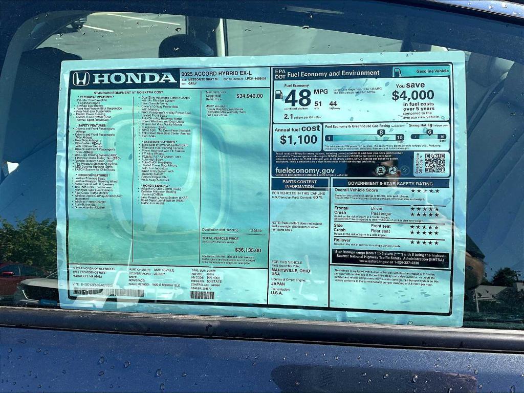 new 2025 Honda Accord Hybrid car, priced at $36,134