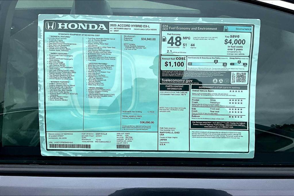 new 2025 Honda Accord Hybrid car, priced at $36,090