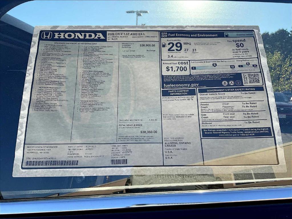 new 2026 Honda CR-V car, priced at $37,140