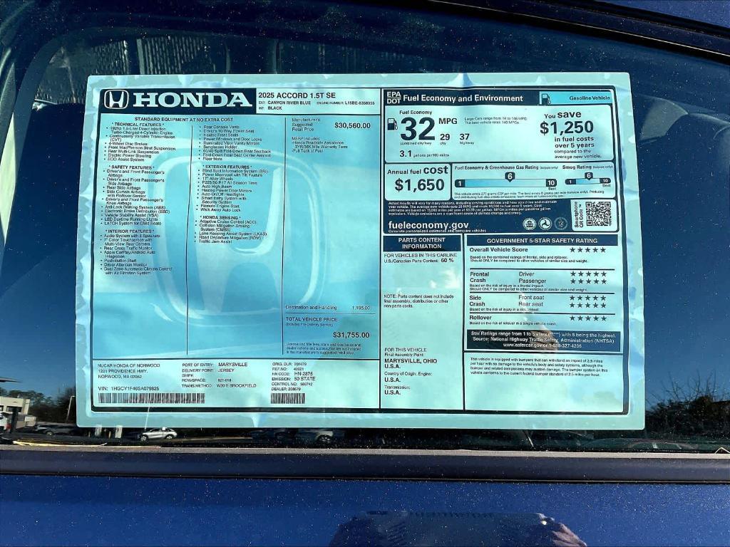 new 2025 Honda Accord car, priced at $30,520