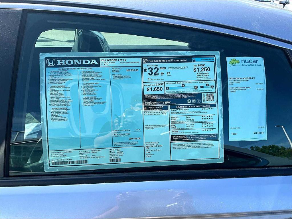 new 2025 Honda Accord car, priced at $29,445
