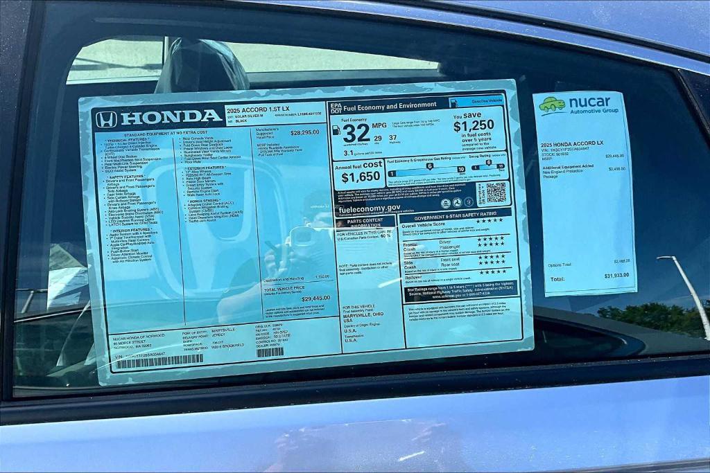 new 2025 Honda Accord car, priced at $29,445