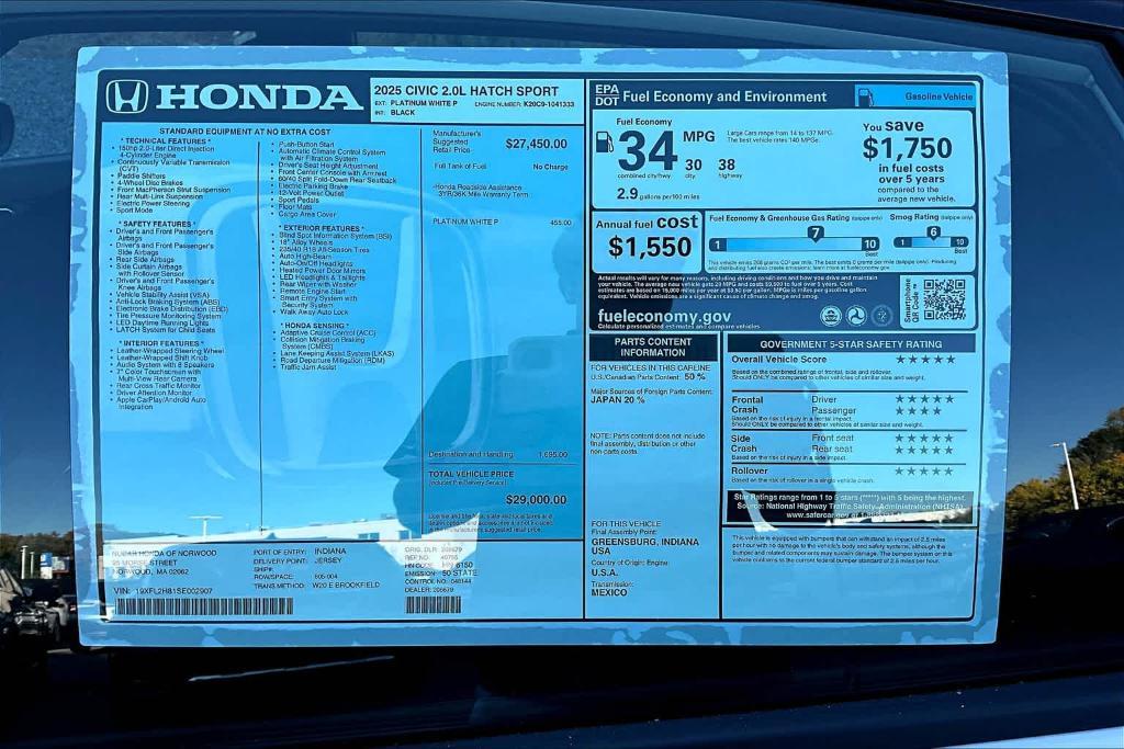 new 2025 Honda Civic car, priced at $29,000