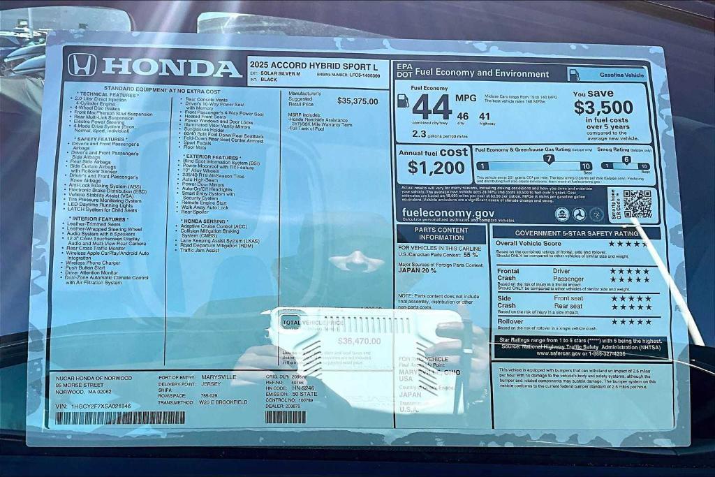 new 2025 Honda Accord Hybrid car, priced at $36,470