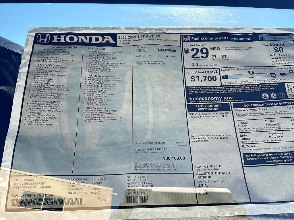 new 2026 Honda CR-V car, priced at $36,100