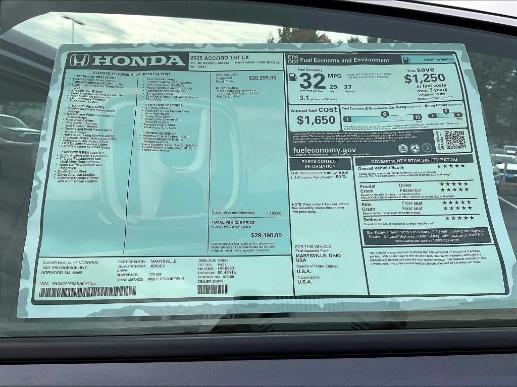 new 2025 Honda Accord car, priced at $28,503