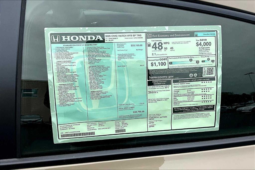 new 2025 Honda Civic Hybrid car, priced at $34,755