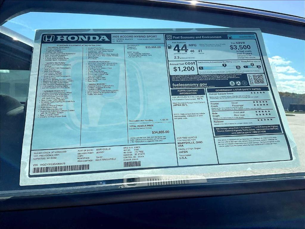 new 2025 Honda Accord Hybrid car, priced at $34,804