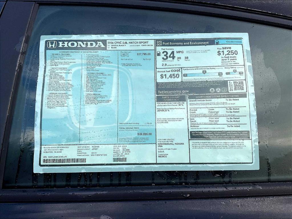 new 2026 Honda Civic car, priced at $28,990