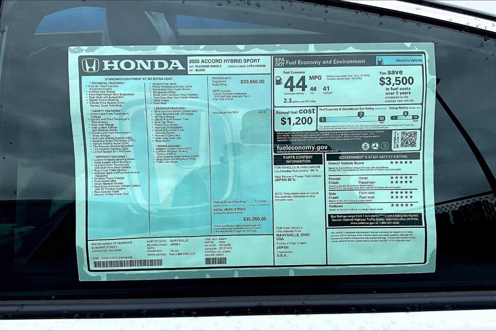 new 2025 Honda Accord Hybrid car, priced at $35,260