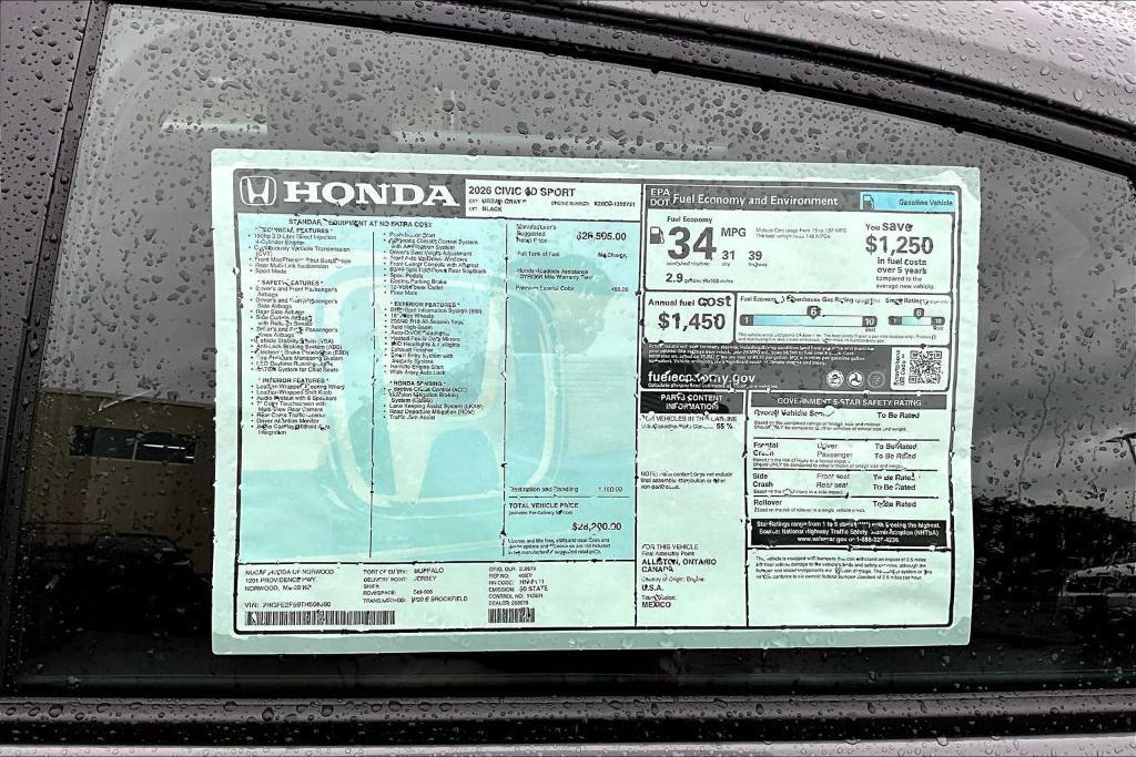 new 2026 Honda Civic car, priced at $27,924