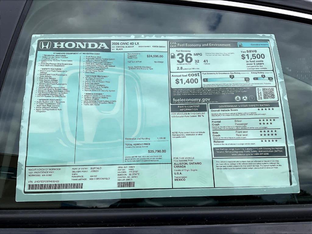 new 2026 Honda Civic car, priced at $25,790