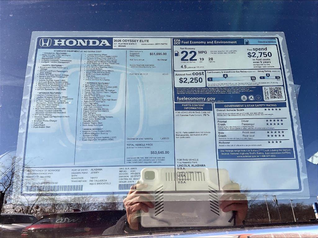 new 2026 Honda Odyssey car, priced at $53,645