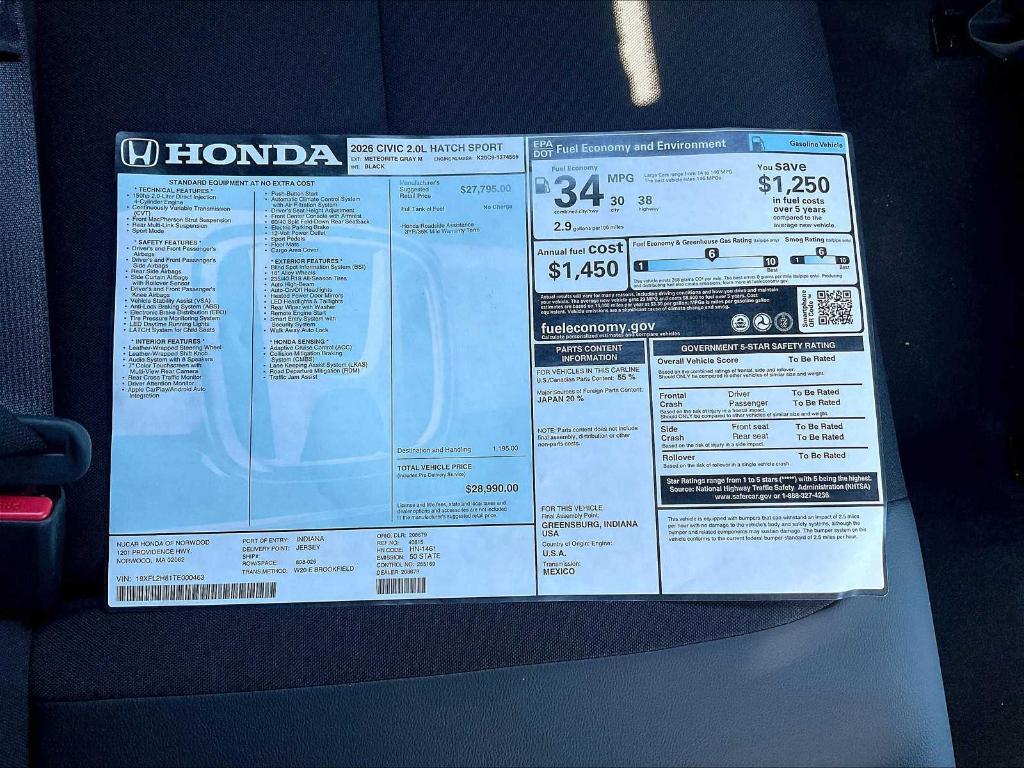 new 2026 Honda Civic car, priced at $28,990