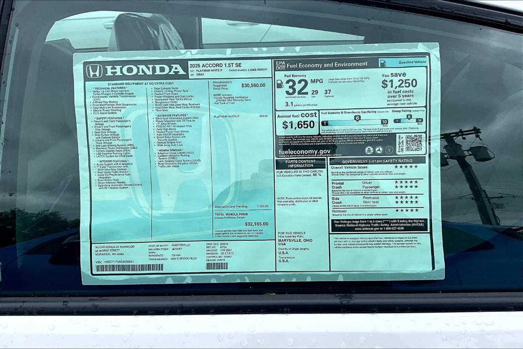 new 2025 Honda Accord car, priced at $32,165