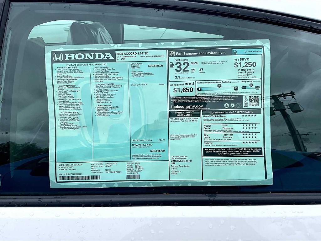 new 2025 Honda Accord car, priced at $30,882