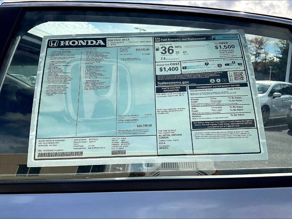 new 2026 Honda Civic car, priced at $25,290