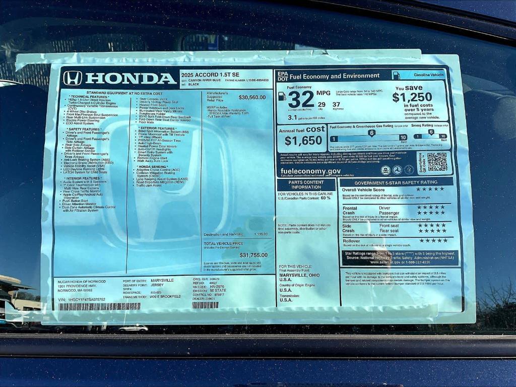 new 2025 Honda Accord car, priced at $30,520