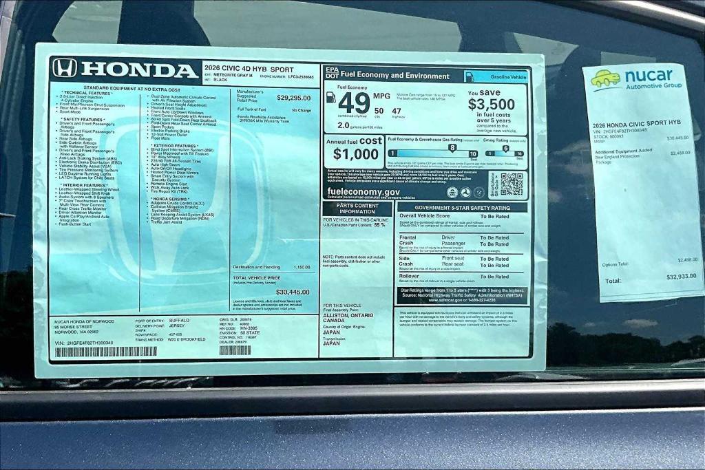 new 2026 Honda Civic Hybrid car, priced at $30,445