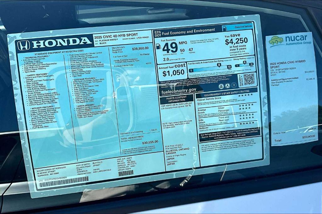 new 2025 Honda Civic Hybrid car, priced at $30,204