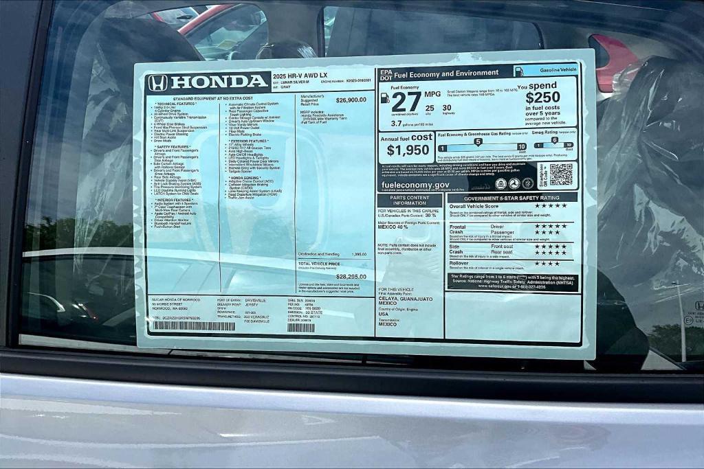 new 2025 Honda HR-V car, priced at $28,295