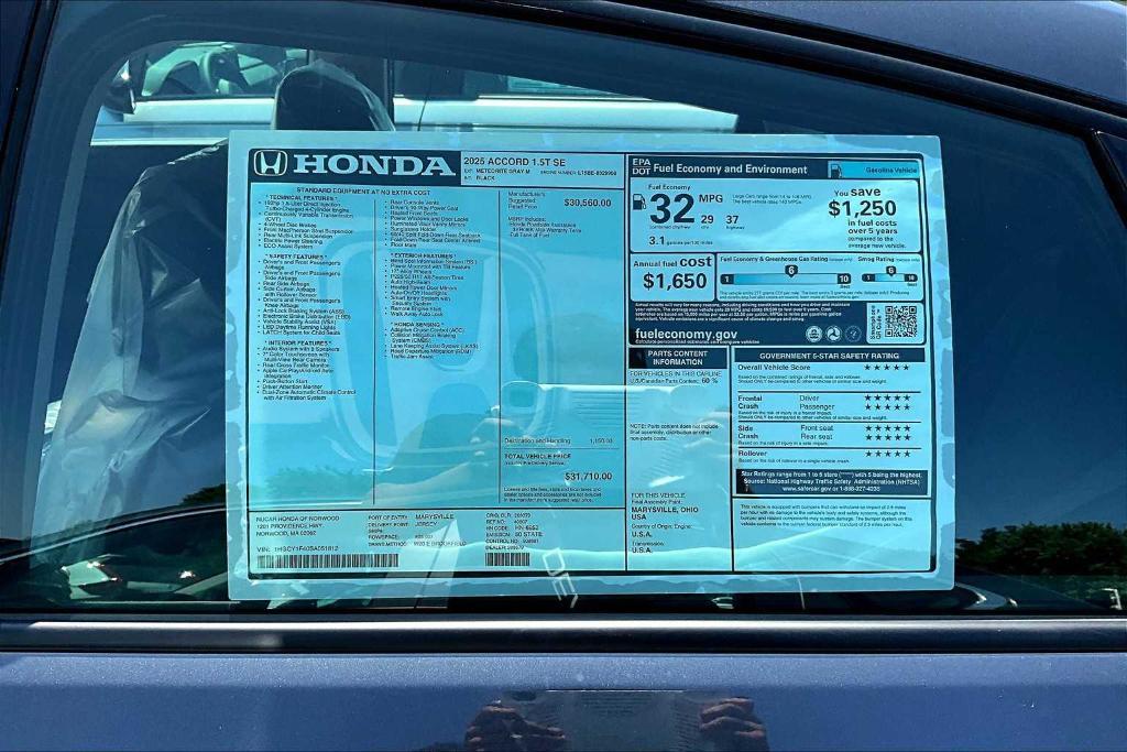 new 2025 Honda Accord car, priced at $31,125