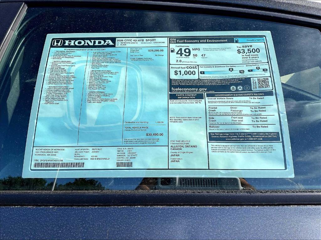 new 2026 Honda Civic Hybrid car, priced at $29,313