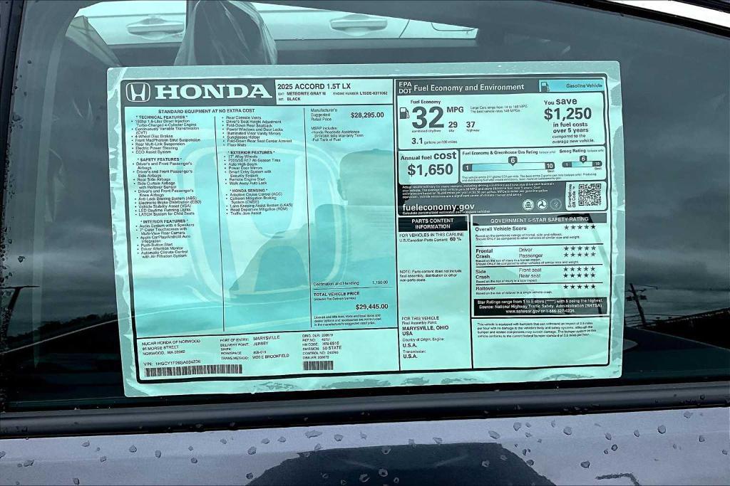 new 2025 Honda Accord car, priced at $29,445