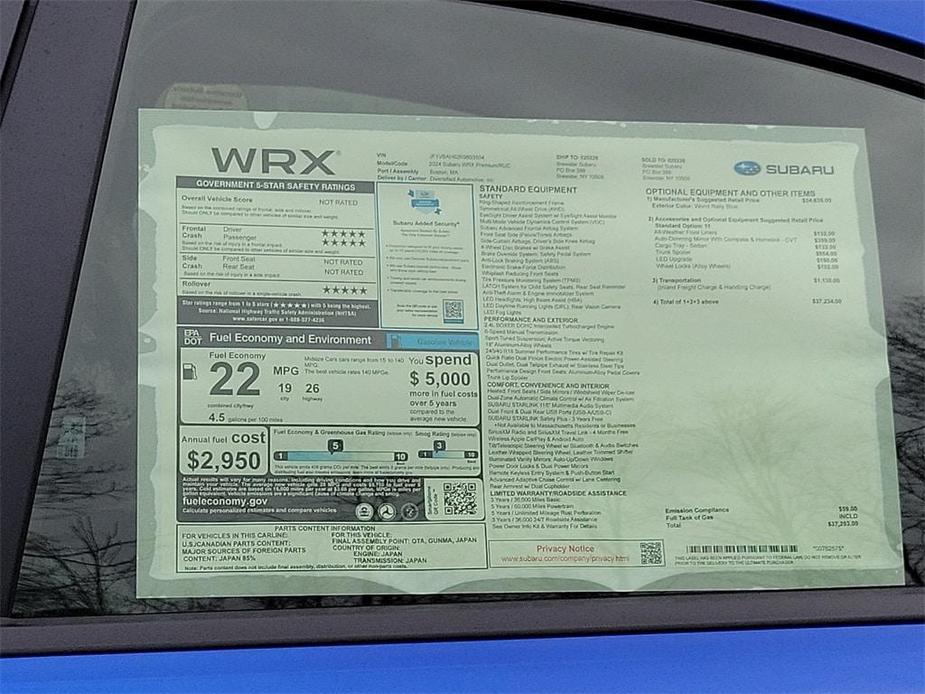 new 2024 Subaru WRX car, priced at $37,293