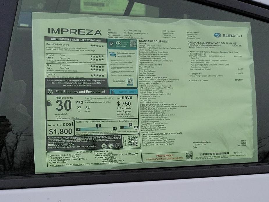 new 2024 Subaru Impreza car, priced at $27,309