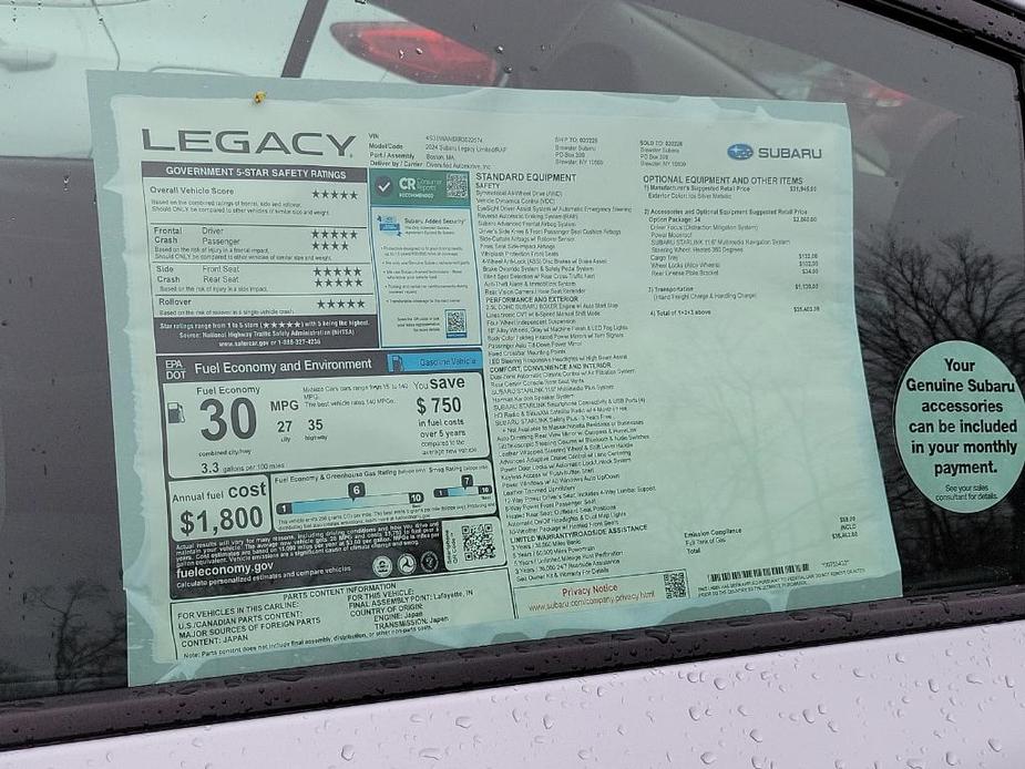 new 2024 Subaru Legacy car, priced at $35,462