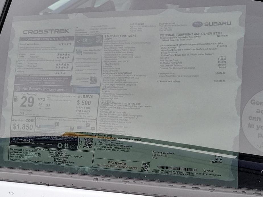new 2024 Subaru Crosstrek car, priced at $33,115