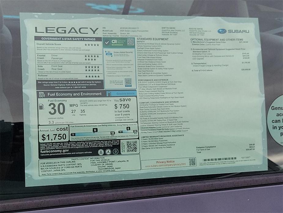 new 2025 Subaru Legacy car, priced at $29,067