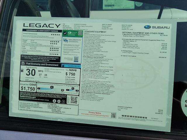 new 2025 Subaru Legacy car, priced at $28,865