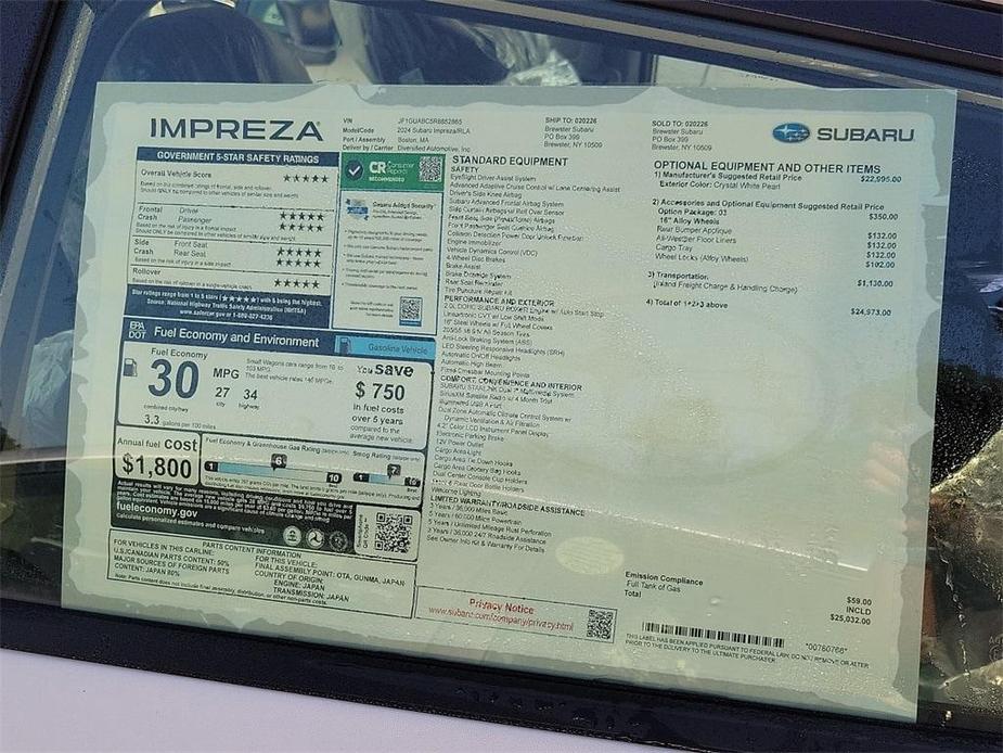 new 2024 Subaru Impreza car, priced at $25,032