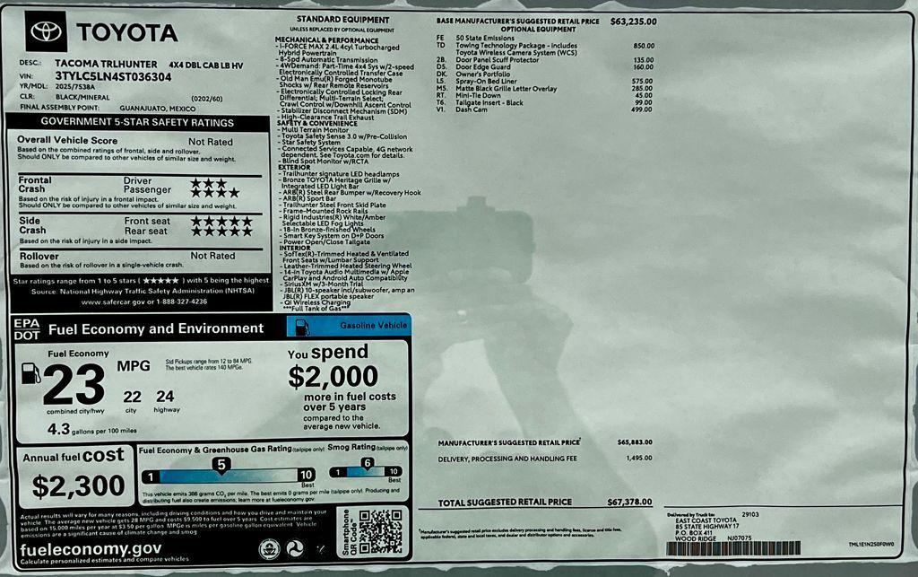 new 2025 Toyota Tacoma Hybrid car, priced at $67,378