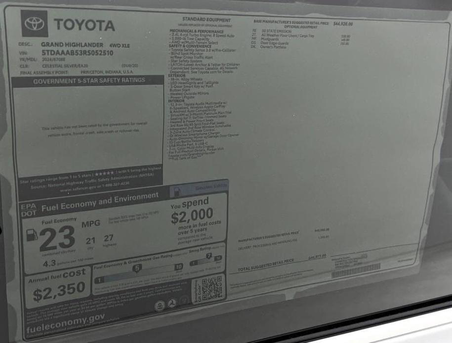 new 2024 Toyota Grand Highlander car, priced at $46,977