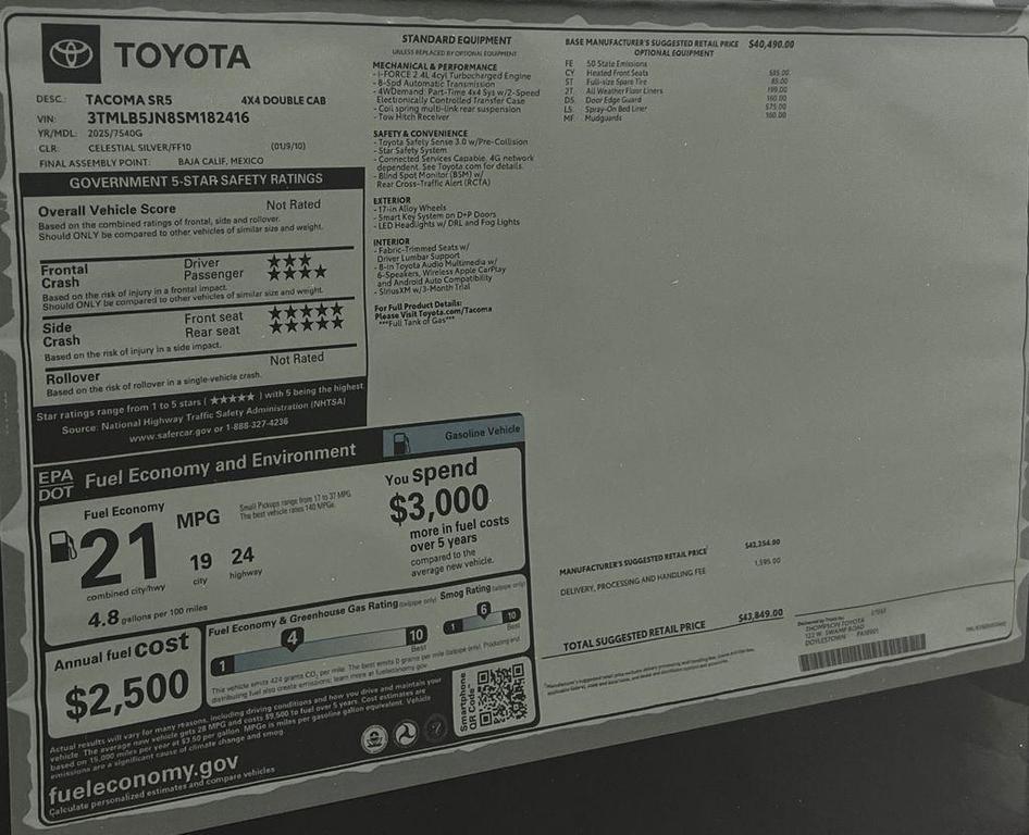new 2025 Toyota Tacoma car, priced at $43,849