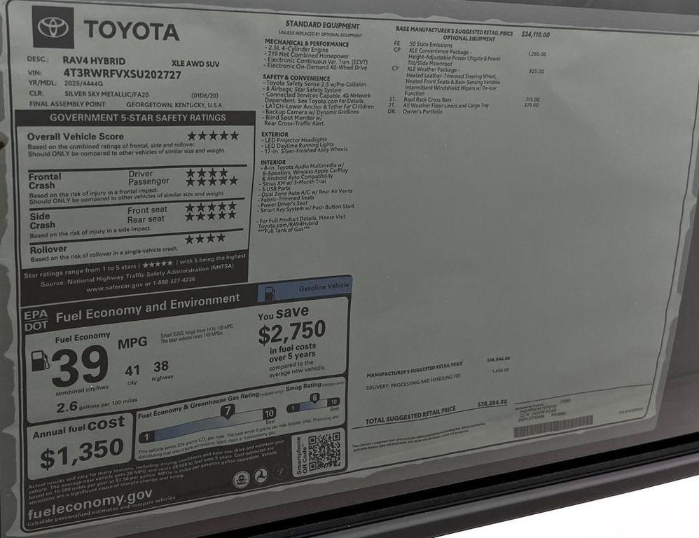 new 2025 Toyota RAV4 Hybrid car, priced at $38,394