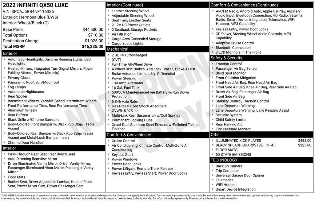 used 2022 INFINITI QX50 car, priced at $28,590