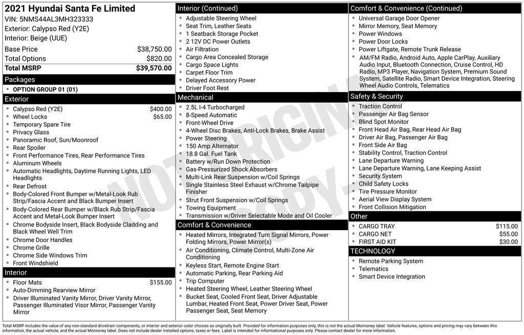 used 2021 Hyundai Santa Fe car, priced at $23,999