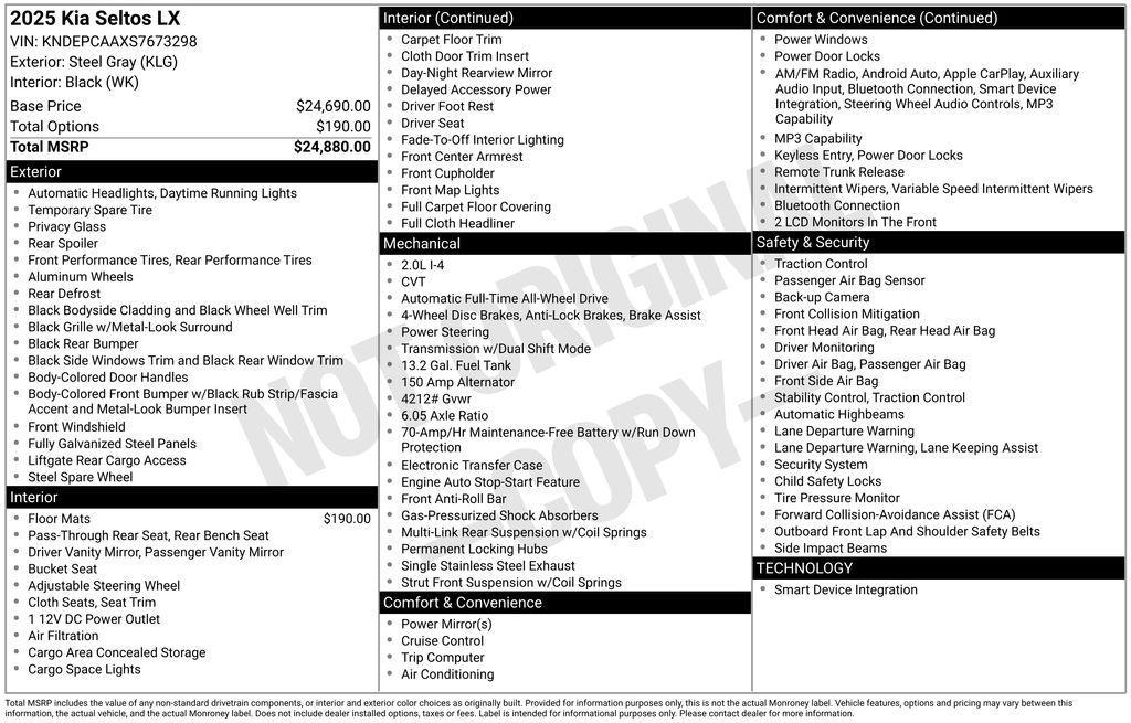 used 2025 Kia Seltos car, priced at $21,898