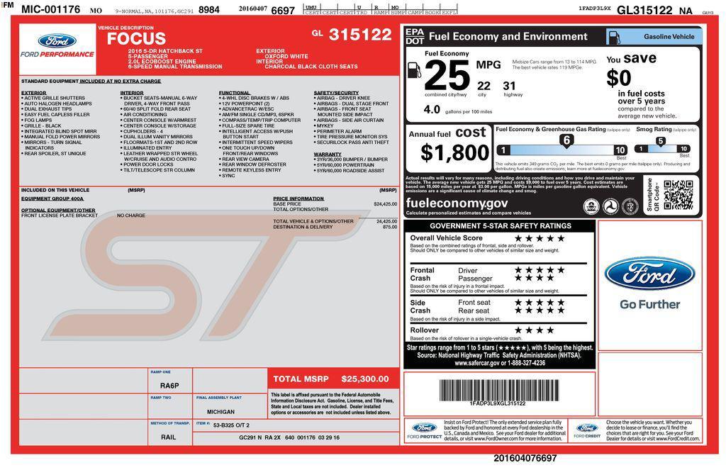used 2016 Ford Focus ST car, priced at $15,798