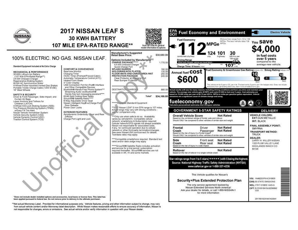 used 2017 Nissan Leaf car, priced at $7,428