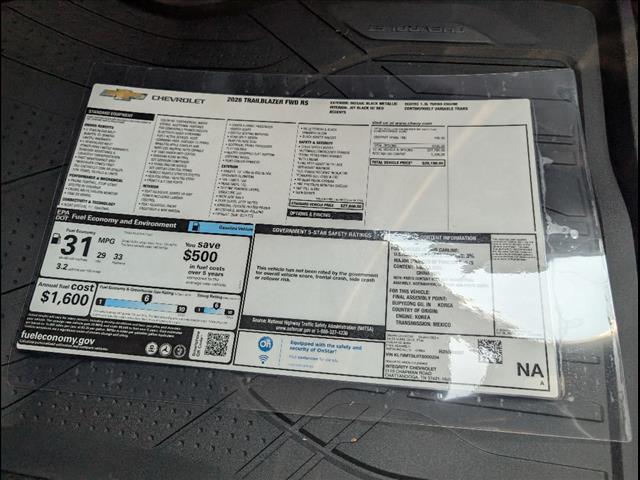 new 2026 Chevrolet TrailBlazer car, priced at $29,190