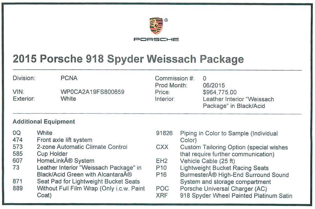 used 2015 Porsche 918 Spyder car